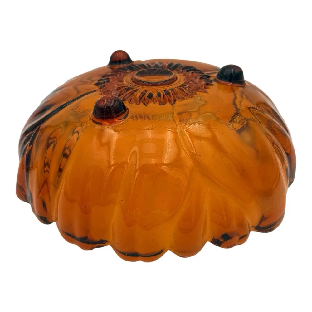 VTG 1980s Indiana Glass Salad Bowl Amber #3404 Sunflower 11